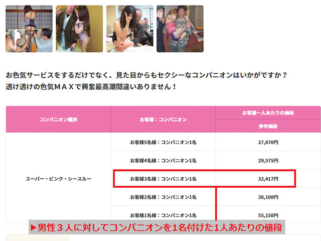 シースルーコンパニオンの料金表