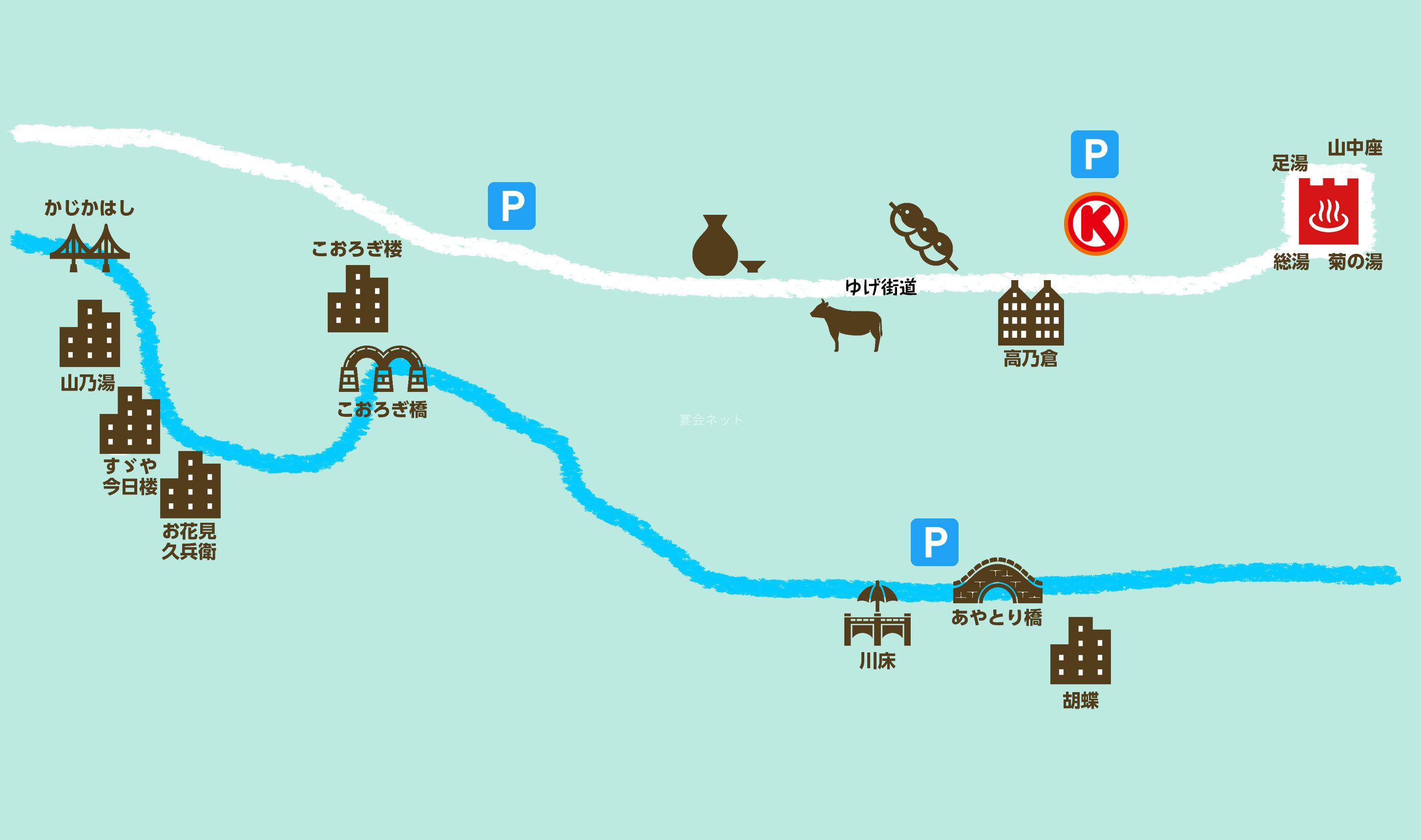 山中温泉の簡易地図