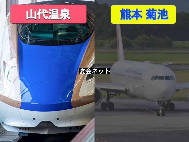 山代温泉と菊池温泉の交通手段（新幹線と飛行機）